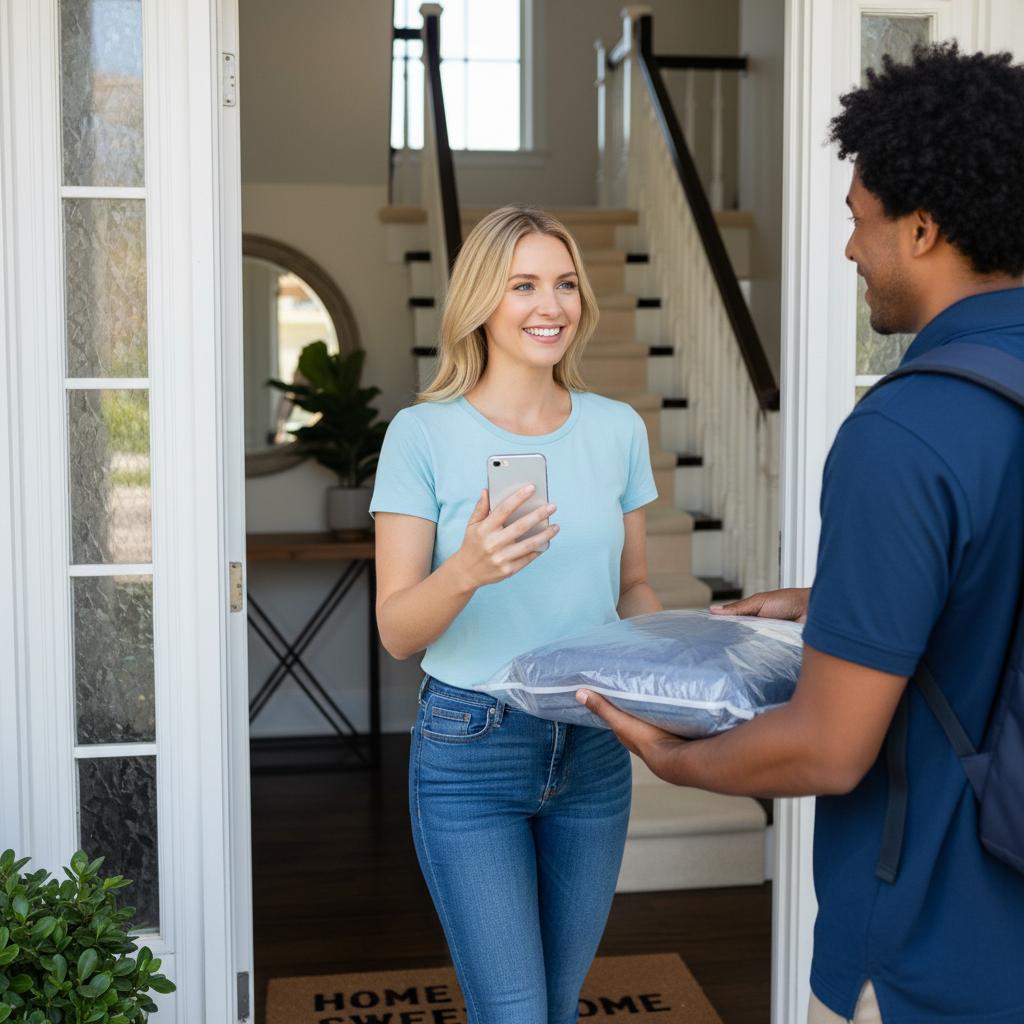 Driver picking up a package to deliver